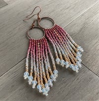 Image 4 of Pinks - Native American beaded fringe earrings - beaded earrings