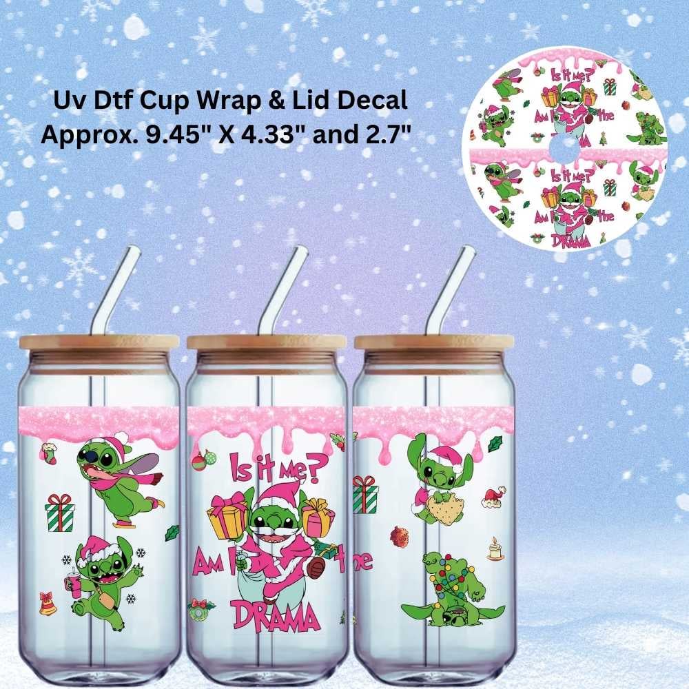 Image of Stitch Is It Me? Am I The Drama Christmas Uv Dtf Wrap & Lid Decal   W1091