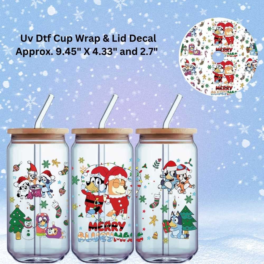 Image of Bluey Christmas Uv Dtf Wrap & Lid Decal   W1093