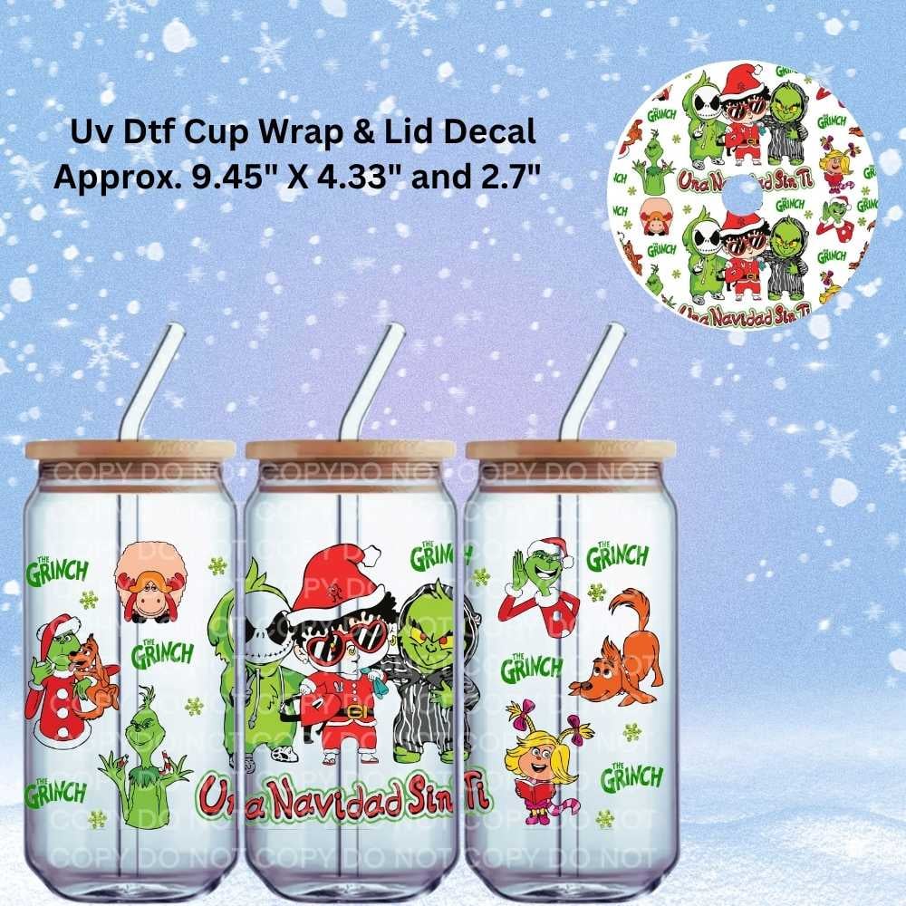 Image of Una Navidad Sin Ti Grinch Christmas Uv Dtf Wrap & Lid Decal   W1096