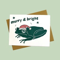 Image 1 of Merry and Bright Frog Linocut Card