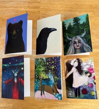 Image 1 of Set of 6 Note Cards. Box signed by the artist. Birds, Bears, Magical Women with Powerful Horns  B...