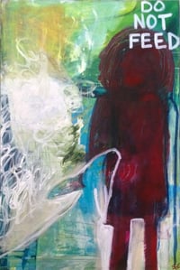 Image 1 of Large 24" x 36" Original Painting "Do Not Feed" red, deer, blue, abstract, nature