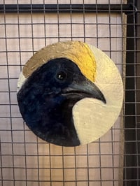 Image 3 of Raven Moon Magnet with Original Painting on Reclaimed Wood 3.5" Round. Strong hold. Signed and da...