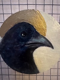 Image 4 of Raven Moon Magnet with Original Painting on Reclaimed Wood 3.5" Round. Strong hold. Signed and da...