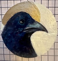 Image 5 of Raven Moon Magnet with Original Painting on Reclaimed Wood 3.5" Round. Strong hold. Signed and da...