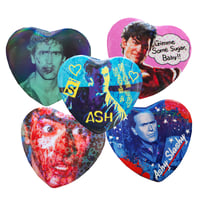 Image 1 of Ash Williams Evil Dead Holographic Heart Shaped Button Bundle 