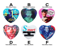 Image 3 of Ash Williams Evil Dead Holographic Heart Shaped Button Bundle 