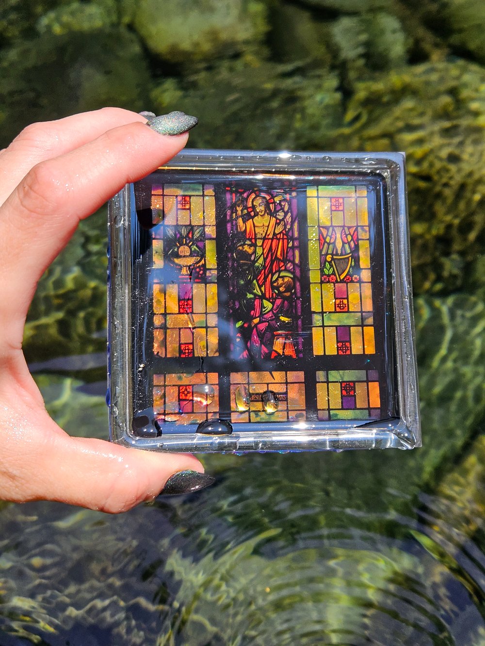 Image of Irirdescent Bando Buff Jesus Square Coaster 2