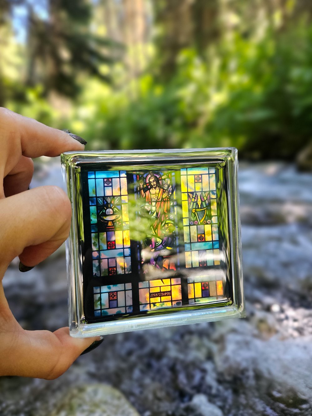 Image of Irirdescent Bando Buff Jesus Square Coaster 2