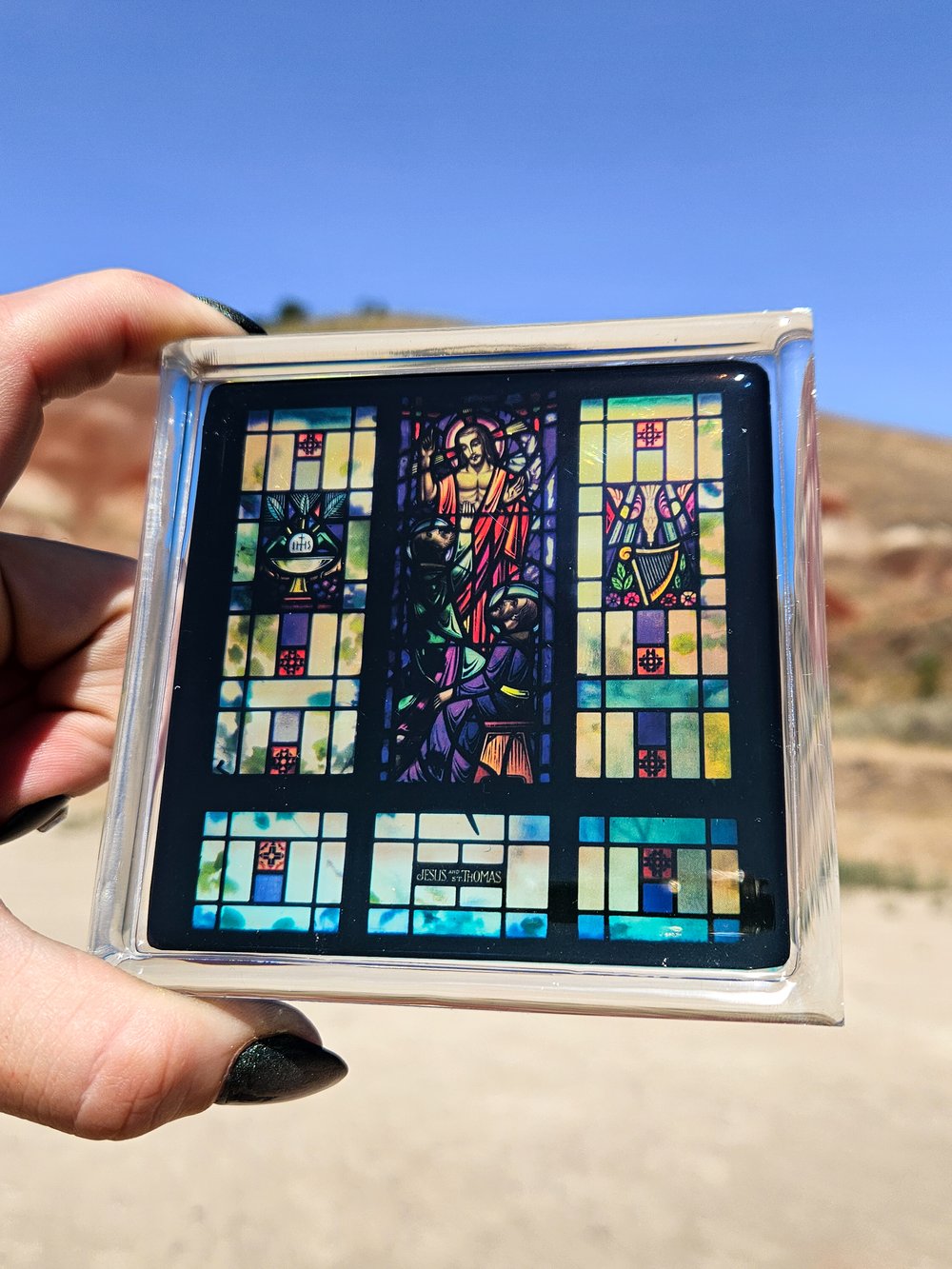 Image of Irirdescent Bando Buff Jesus Square Coaster 2
