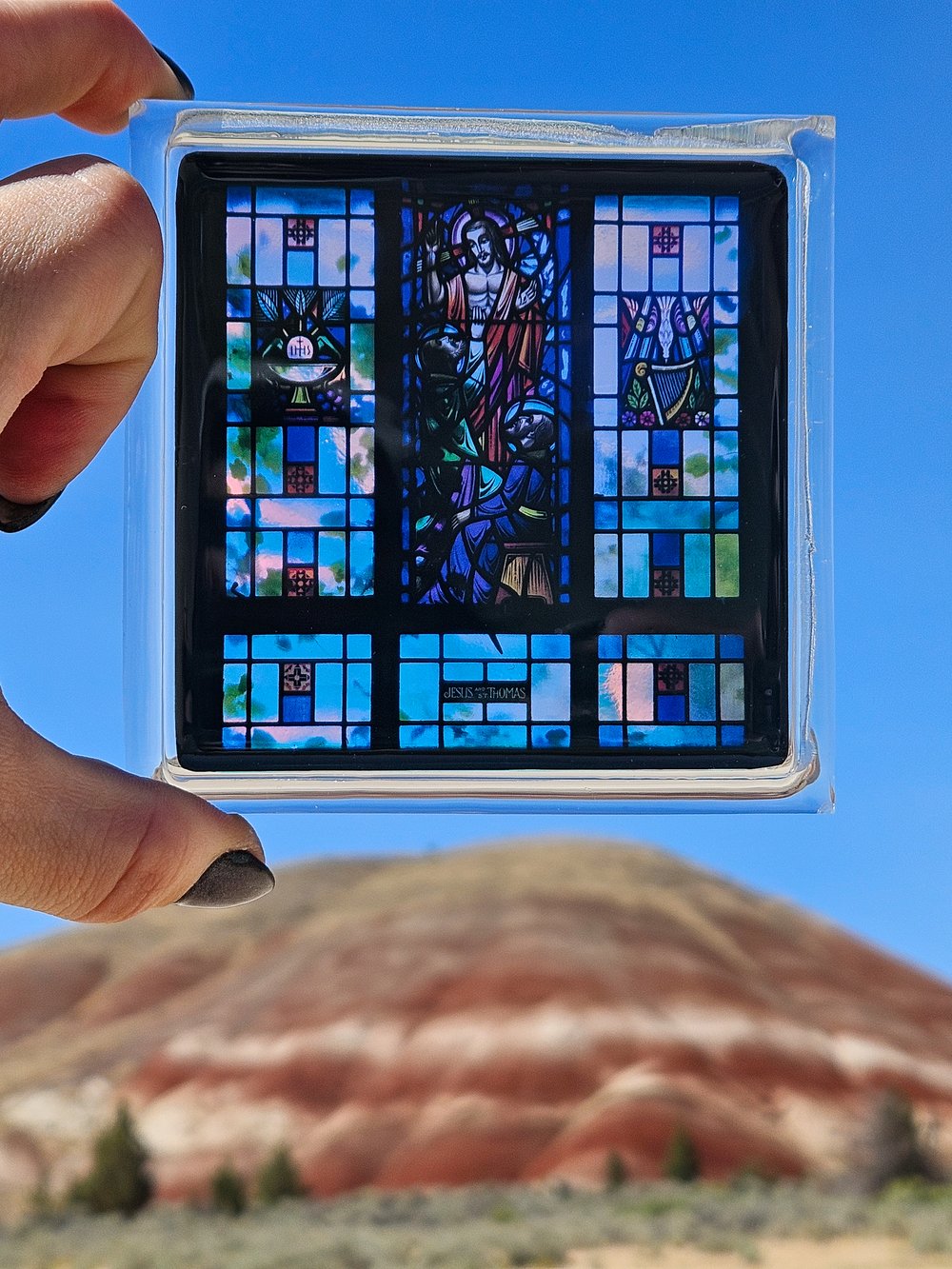 Image of Irirdescent Bando Buff Jesus Square Coaster 2