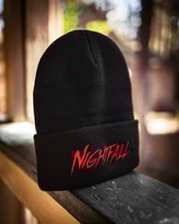 Image 1 of Red on Black Stitched Beanie