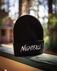 Image 2 of White on Black Stitched Beanie