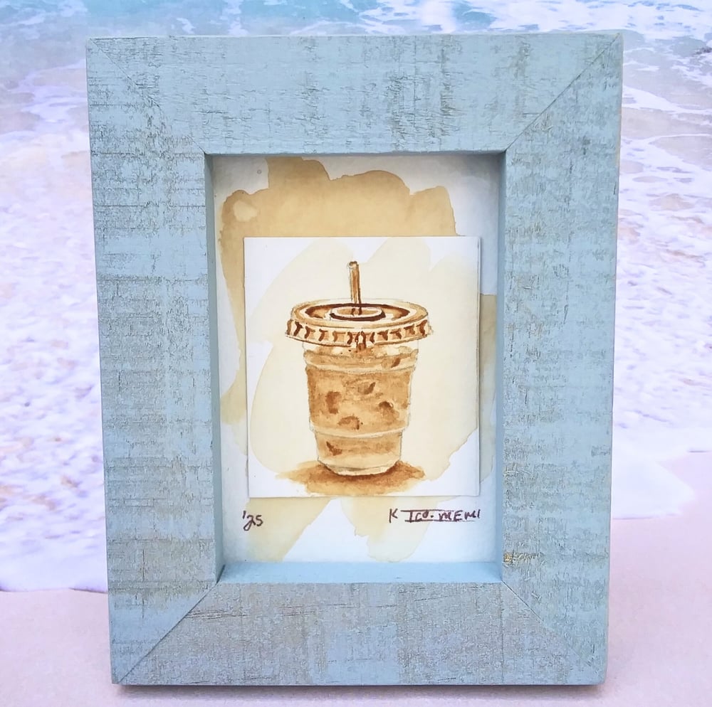 Image of Rustic Powder Blue Framed Art | "mini-mini" Iced Coffee To-Go Cup Portrait