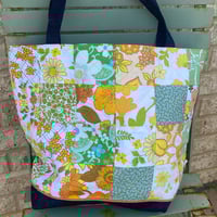 Image 1 of Sunny Denim Delight Handmade Tote Bag Upcycled Vintage Fabrics & Denim