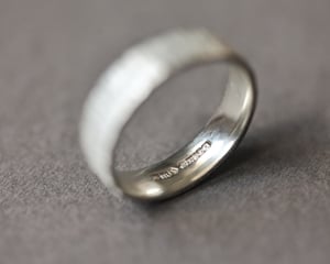 Image of 9ct white gold, 5mm, flat court, horn textured ring