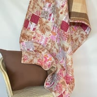 Image 4 of Blush and Bark Handmade Quilt Upcycled Vintage Fabrics & Wool Blanket