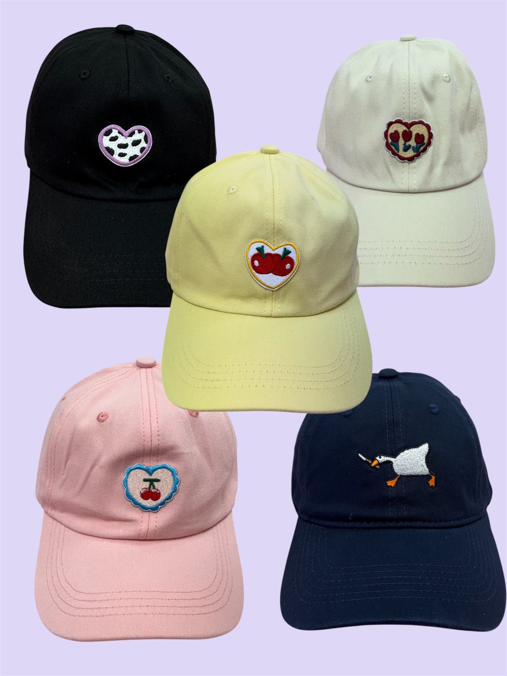 Image of Cute Embroided Caps🍎🐥🍒🐮