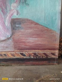 Image 3 of Ancienne peinture sur toile, bouquet de dahlias.