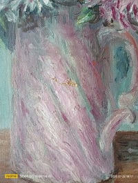 Image 4 of Ancienne peinture sur toile, bouquet de dahlias.