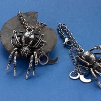 Image 2 of BIG SPIDER - Chain Ear Weights - Stretched Ears - PAIR - Silver Spider Weights