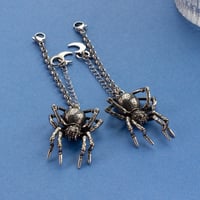 Image 3 of BIG SPIDER - Chain Ear Weights - Stretched Ears - PAIR - Silver Spider Weights
