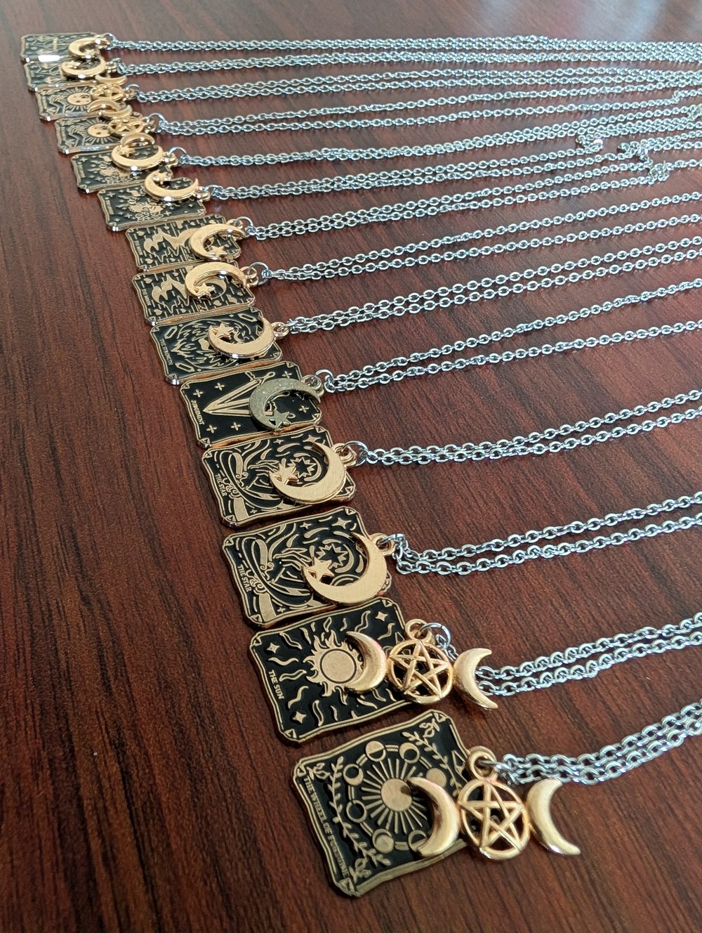 Image of ☽𖤐☾ Tarot Card Necklace with Charm ☪︎