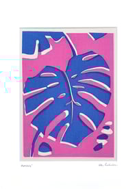 Image 2 of Blue Monstera Fabric Print