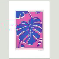 Image 3 of Blue Monstera Fabric Print