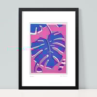 Image 4 of Blue Monstera Fabric Print