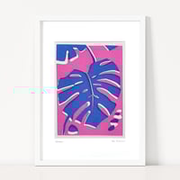 Image 1 of Blue Monstera Fabric Print