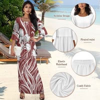 Image 3 of Women's 2 Piece- Round Neck Ruffled Blouse with Elastic Waist Slim Skirt- Maroon Hibiscus Tribal 