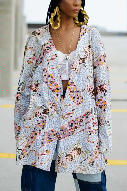 Image of Vintage Maya Mixed Print Soft Paisley Boyfriend Blazer