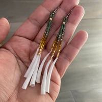 Image 4 of Golden olive and dentalium shell - seed beaded earrings