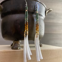 Image 1 of Golden olive and dentalium shell - seed beaded earrings