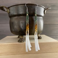 Image 2 of Golden olive and dentalium shell - seed beaded earrings