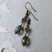 Image 8 of Ancient Knot Earrings with Czech Glass Beads in Teal Lustre & Bronze