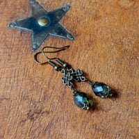 Image 7 of Ancient Knot Earrings with Czech Glass Beads in Teal Lustre & Bronze
