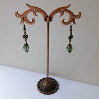 Image 5 of Ancient Knot Earrings with Czech Glass Beads in Teal Lustre & Bronze
