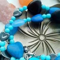 Image 2 of Hematite, Howlite, Agate and Glass Blue Hearts Necklace