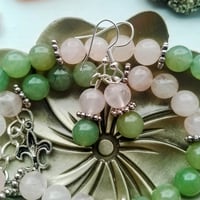 Image 3 of Rose Quartz and Aventurine Earrings and Necklace Mandala Set