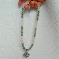 Image 4 of Rose Quartz and Aventurine Earrings and Necklace Mandala Set