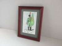 Image 3 of Vintage Small Watercolour Painted Engraving Print, Military Officer French Irish Regt 1811, Framed