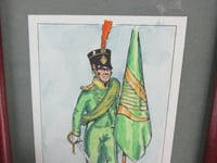 Image 4 of Vintage Small Watercolour Painted Engraving Print, Military Officer French Irish Regt 1811, Framed