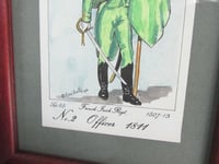 Image 6 of Vintage Small Watercolour Painted Engraving Print, Military Officer French Irish Regt 1811, Framed
