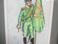 Image 5 of Vintage Small Watercolour Painted Engraving Print, Military Officer French Irish Regt 1811, Framed