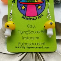 Image 2 of Yellow and Black Glass Mushroom Upcycled Earrings