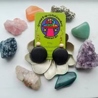 Image 1 of Black Agate and Tagua Nut Gold Statement Earrings