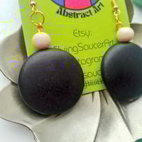 Image 2 of Black Agate and Tagua Nut Gold Statement Earrings